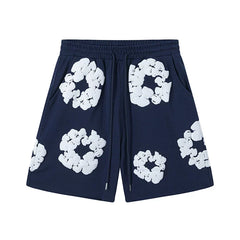 Denim Tears Navy Blue Cotton Wreath Print Casual Shorts